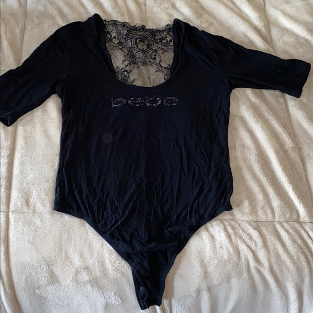 Bebe adjustable snap onesie lace back